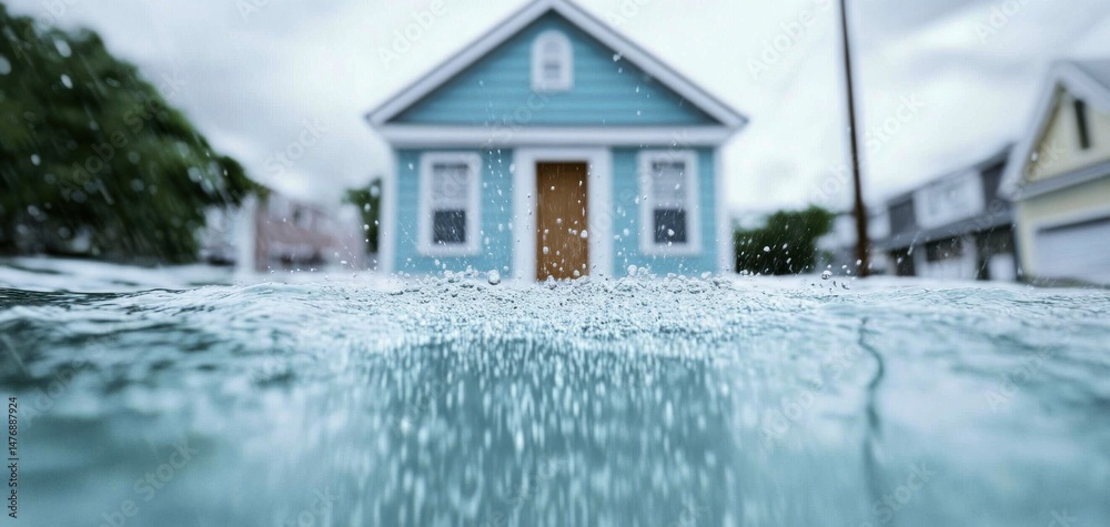 Fototapeta premium home and property against flood damage caused by heavy rain and severe storm weather through emergency preparedness, insurance, and timely evacuation for safety and disaster relief amid climate risks