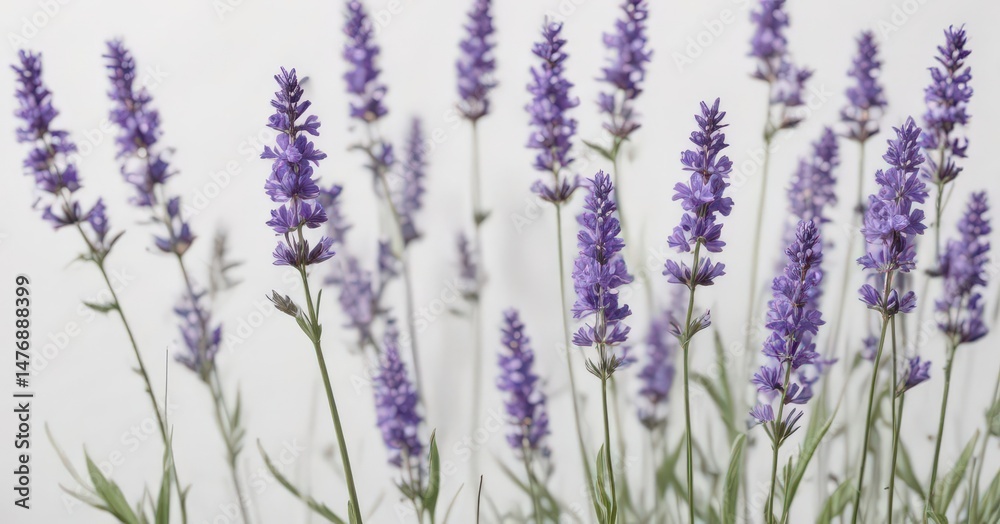 Obraz premium Delicate purple lavender blooms, isolated on pure white background, vintage, element