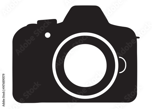 silhouette camera logo vector design, photo camera logo icon silhouette, camera photography logo icon vector illustration, vector camera logo design in black silhouette isolated on white background