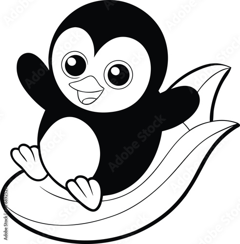 A Playful Penguin Sliding Down A Snowy Hill Surrounded By Snowflakes Coloring Pages