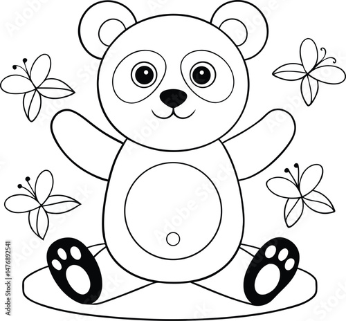 A Panda Doing Yoga On A Bamboo Mat With Butterflies Coloring Pages
