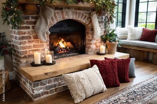 Cozy Christmas Fireplace Scene photo