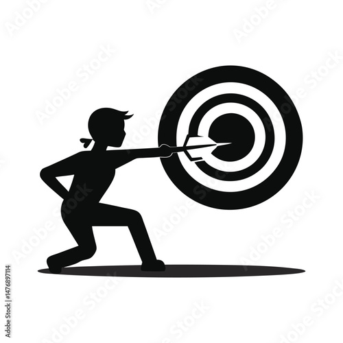 person right on target icon of silhouette vector illustration on white background