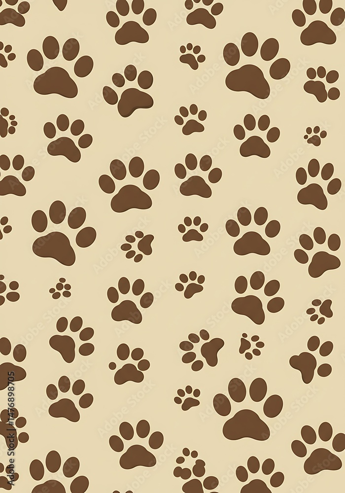 Fototapeta premium Brown Paw Print Pattern on Beige Background