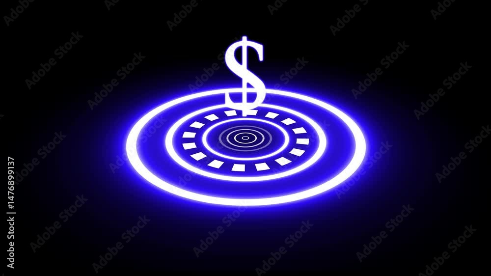 Display blue color neon hologram, Hologram display animation on black background.. Display neon hologram scan hologram display technology concept. Animated radar Hud, Radar screen animation and dolar 