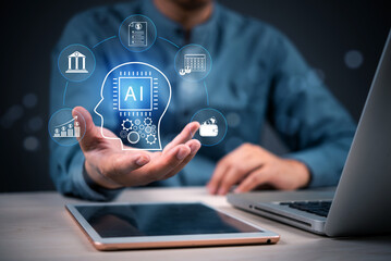 Artificial intelligence for financial analytics and banking. AI, fintech, and machine learning drive investment automation and digital finance optimization on mobile and desktop.