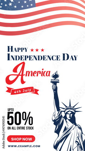 Independence day of united states of America, 4th July Story Banner Discount Template for Social Media