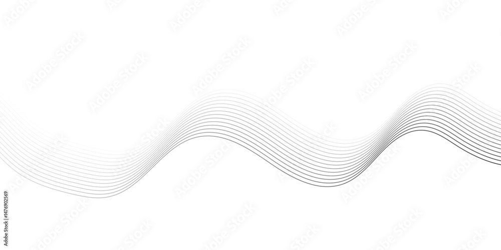 Fototapeta premium White wave curve lines banner background design. Abstract soft wave lines dynamic flowing gray light isolated background. Vector Illustration of the gray pattern of lines. Black stripes on white .