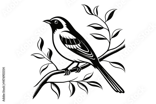A vibrant red robin, a vector illustration of a small bird with a distinct beak, perches on a wild branch amidst nature's art