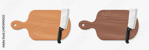 Wooden Cutting Board with Meat Cleaver, Vector Illustration. Kitchen Chopping Board for Food Preparation. Butcher Knife for Meat Cutting. Kitchenware for Cooking, Culinary Tool for Restaurants