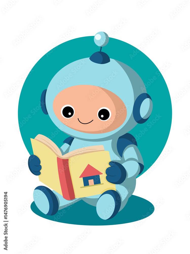 Naklejka premium A cute baby robot with the book