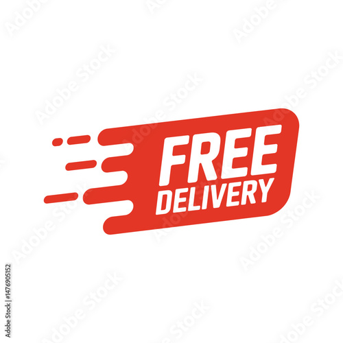Modern red and white free delivery sign with fast shipping and express service illustration