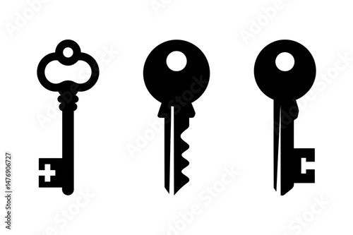 Three black keys unlocking securing and opening