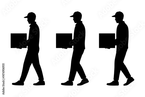 Delivery man silhouette carrying package or boxes