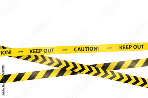 Vector realistic yellow police no entry, keep out sign, caution tape marking restricted area