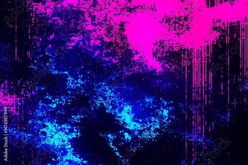 A stunning abstract artwork displays a fusion of vibrant pink and blue hues, resembling a cosmic scene filled with texture and depth, inviting viewers into a imaginative space.