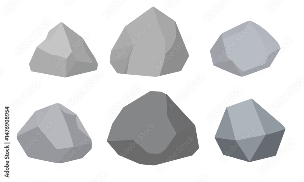 A playful collection of angular grey rocks, perfect for stylized game environments or minimalist landscapes A playful collection of angular grey rocks, perfect for stylized game environments or minimalist landscapes