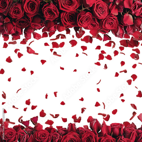 Falling Red Rose Petals Isolated on Transparent Background. Romantic Floral Design Element. Red Rose Petals.