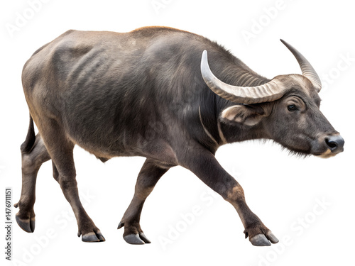 thai buffalo walking isolated on transparent background