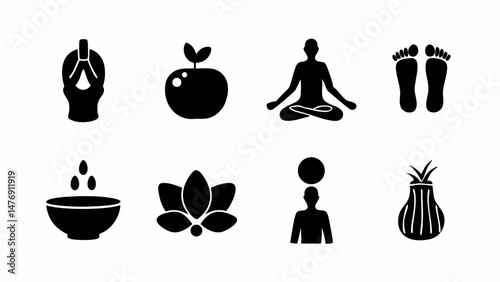 Vector illustration set of black silhouette icons for spa and fitness design collection