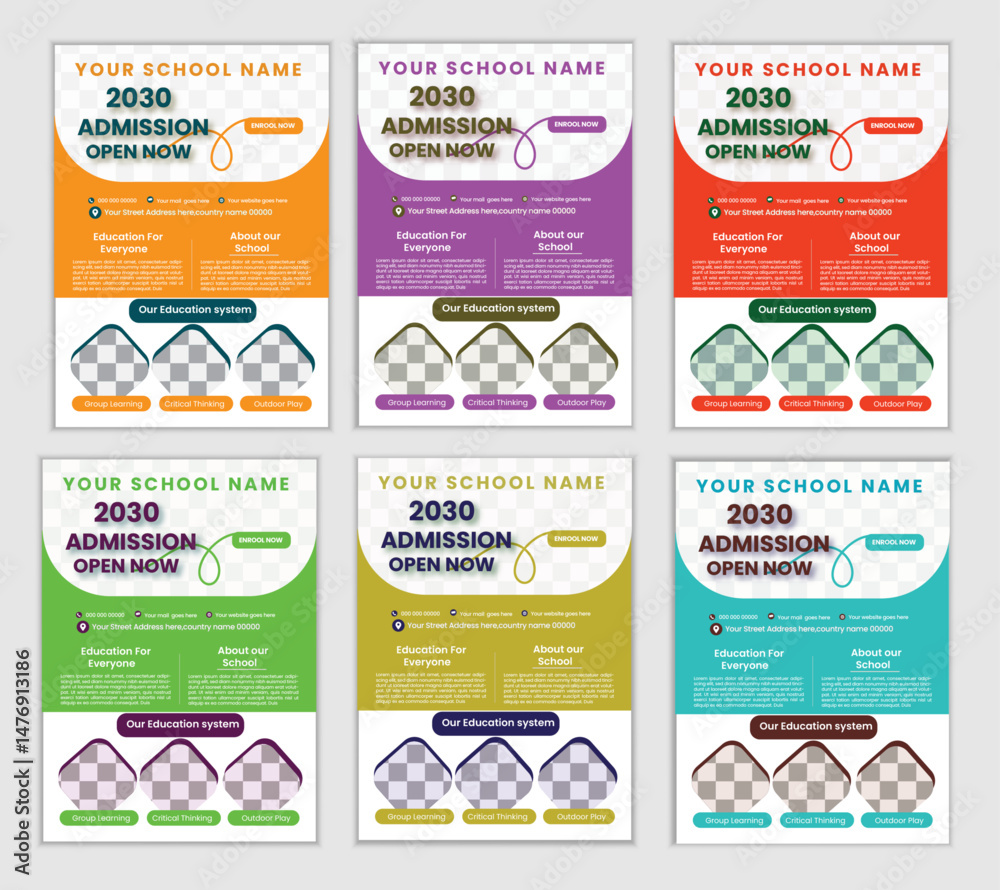 Obraz premium a bundle of 3 templates admission flyer design, in blue color, and modern design,marketing,medical proposal, promotion, advertise, publication and editable vector template design.