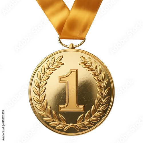 Gold Medal Isolated on Transparent Background. Gold Medal PNG. Number 1 Medal.