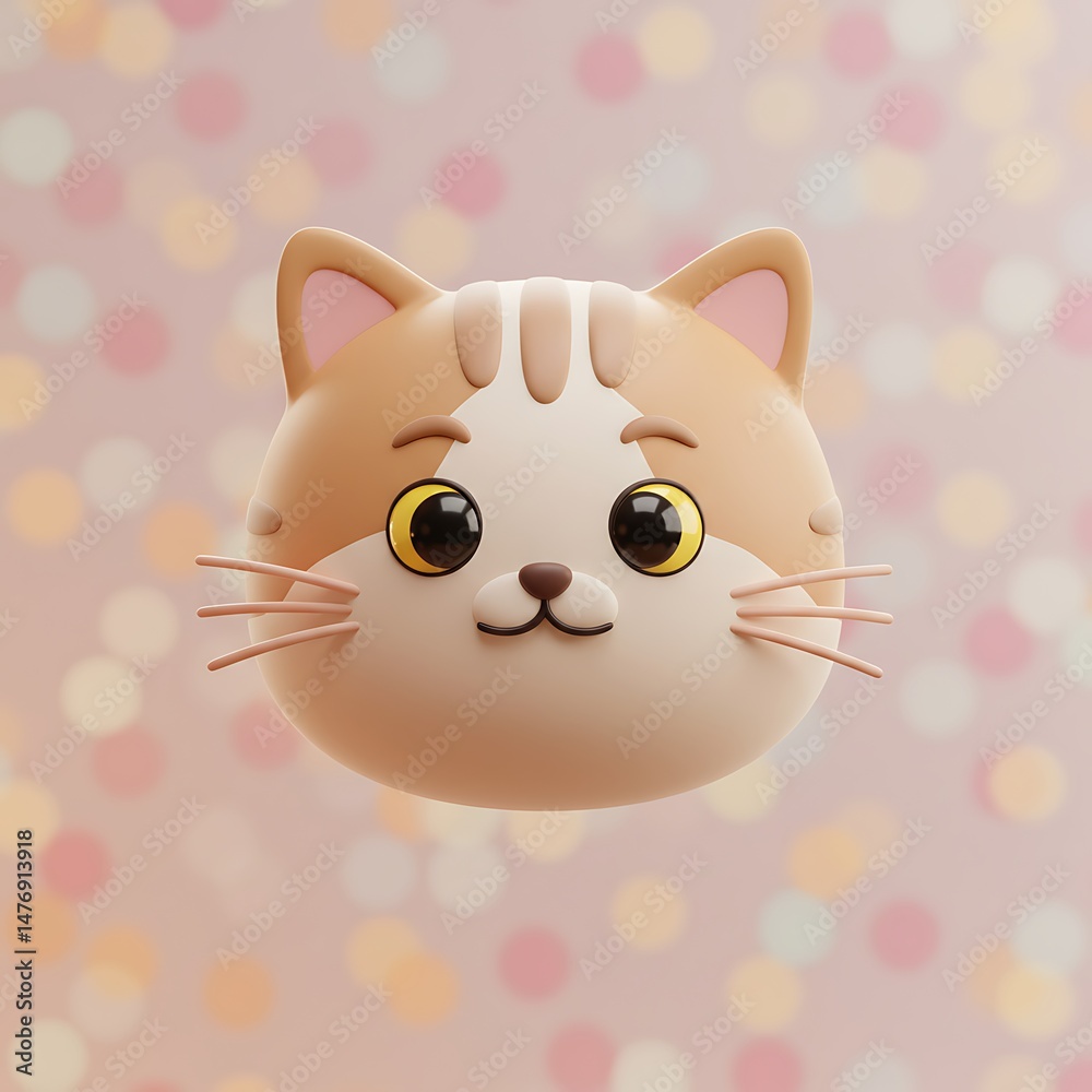 Fototapeta premium Cute Cartoon Cat Head, Pastel Background