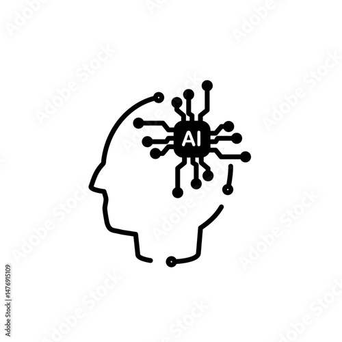 human head icon chips ai, flat style pictogram icon for ui or ux mobile app, vector illustration logo symbol design, isolated on white