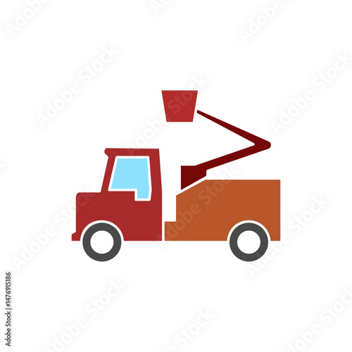 aerial work portal truck icon, flat style pictogram icon for ui or ux mobile app, vector illustration logo symbol design, isolated on white