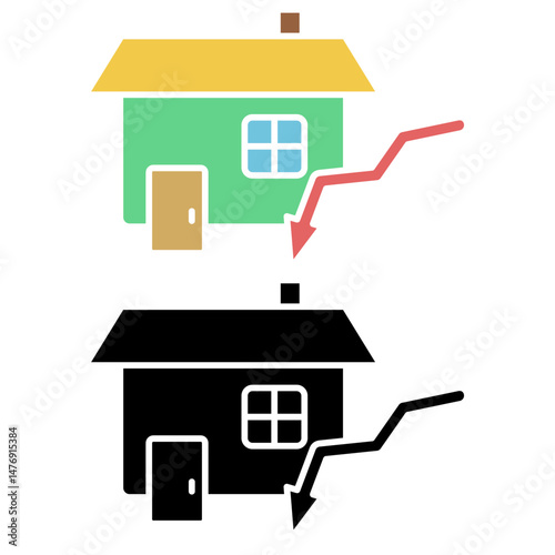 house price reduction icon, building price reduction presentation, simple flat style, illustration, logo sign symbol pictogram template, for ui or ux isolated on white for mobile app, editable
