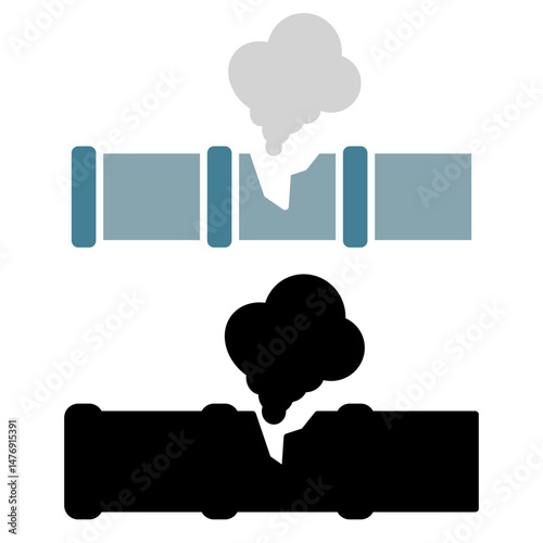 leaking gas pipe icon, flat style pictogram icon for ui or ux mobile app, vector illustration logo symbol design, isolated on white