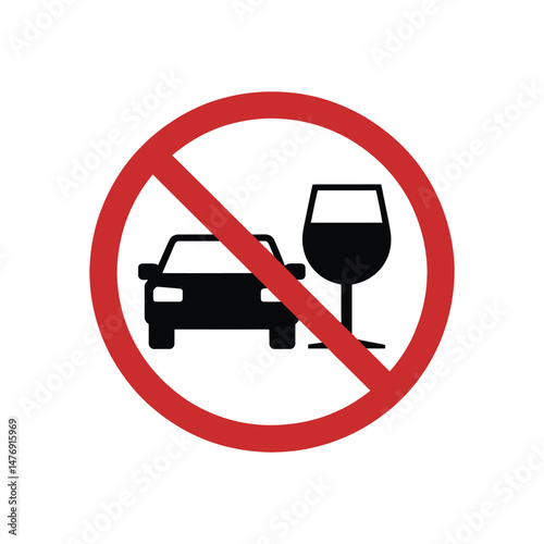 Prohibition of drinking and driving sign against white background for safety awareness