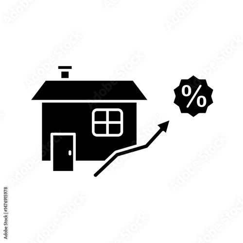 house price growth icon, building price increase presentation, simple flat style, illustration, logo sign symbol pictogram template, for ui or ux isolated on white for mobile app, editable