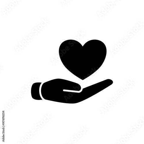 hand icon with heart, simple flat style, illustration, logo sign symbol pictogram template, for ui or ux isolated on white for mobile app, editable