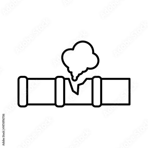 leaking gas pipe icon, flat style pictogram icon for ui or ux mobile app, vector illustration logo symbol design, isolated on white