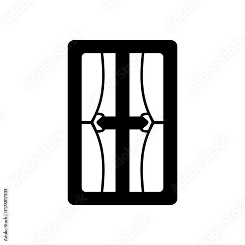 window icon with curtains, flat style pictogram icon for ui or ux mobile app, vector illustration logo symbol design, isolated on white