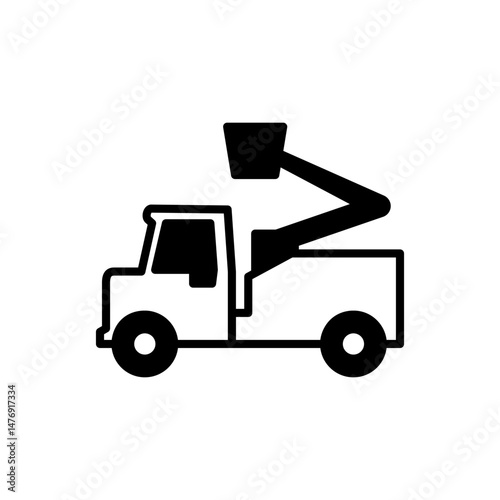 aerial work portal truck icon, flat style pictogram icon for ui or ux mobile app, vector illustration logo symbol design, isolated on white