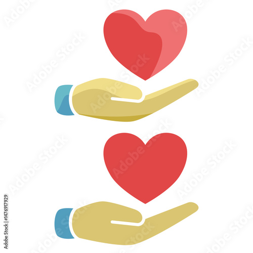 hand icon with heart, simple flat style, illustration, logo sign symbol pictogram template, for ui or ux isolated on white for mobile app, editable