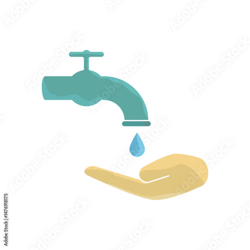 water faucet icon with hands up, flat style pictogram icon for ui or ux mobile app, vector illustration logo symbol design, isolated on white