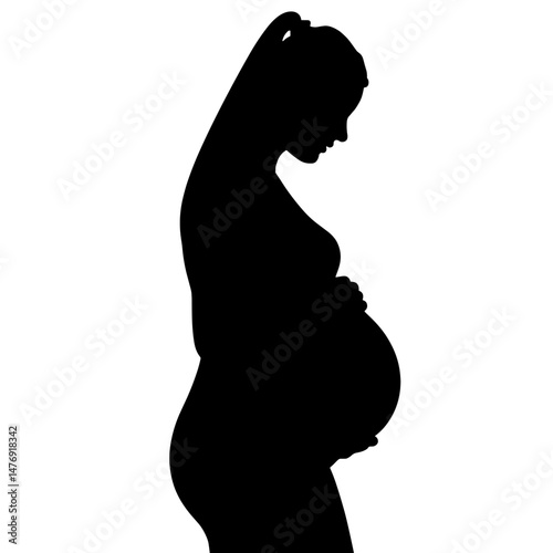 Silhouette of Pregnant Woman Holding Belly, Maternal Health and Prenatal Care Concept