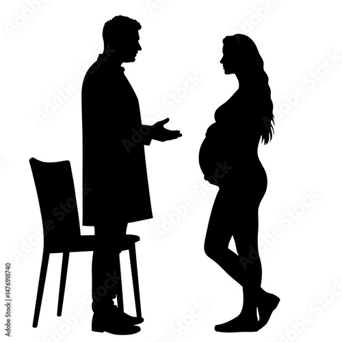 Doctor Consulting Pregnant Woman in Wellness Clinic Silhouette, Maternal Health and Prenatal Care Concept