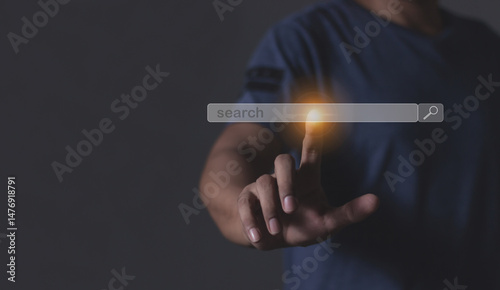Young man hand touching search bar, Search job