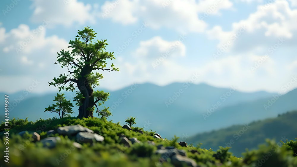 Obraz premium A lone tree on the hillside