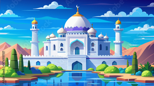 Majestic white mosque by the sea.. Very beautiful,