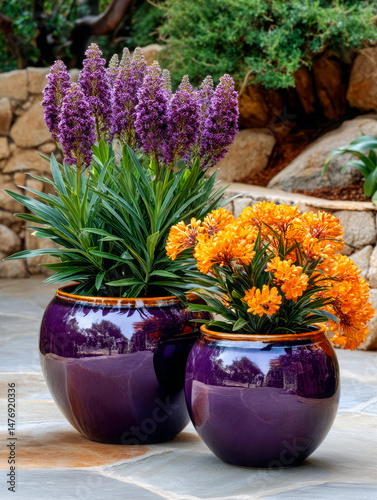 Modern Patio Planters with Bright Floral Display.