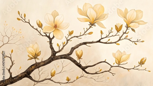 Autumn yellow leaves on a tree branch nature vector illustration