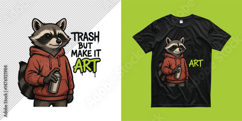 Trash But Make It Art Raccoon T Shirt Design Cool Animal Graffiti Artist