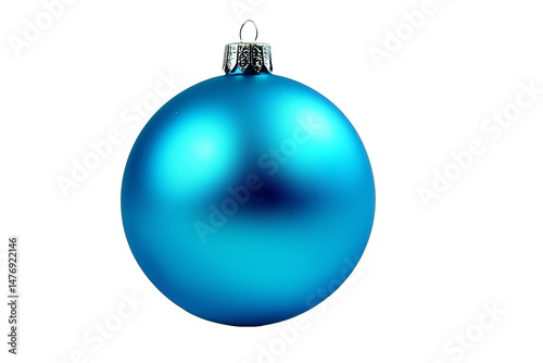 matt blue Christmas tree ball on transparent background