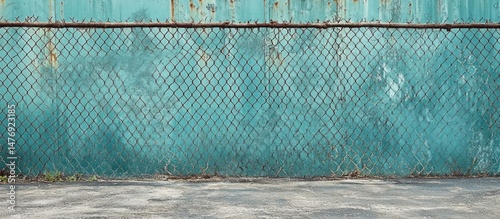 Chain Link Fence Against Blue Wall