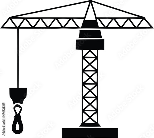 construction crane silhouette isolated icon vector illustration design  black and white